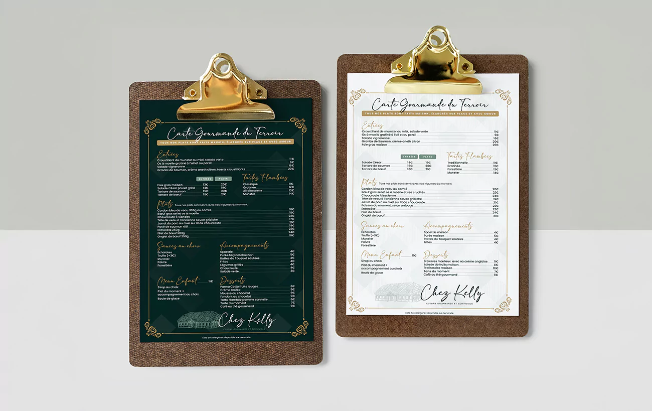 Réalisation de menu et carte de restaurant